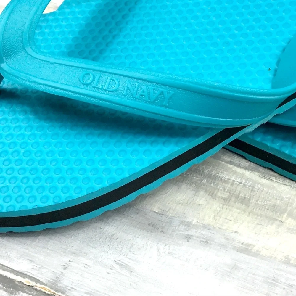 MWOT Old Navy Flip Flops Textured Vinyl Thong Sandals Aqua Teal Blue Black 3/4 Y